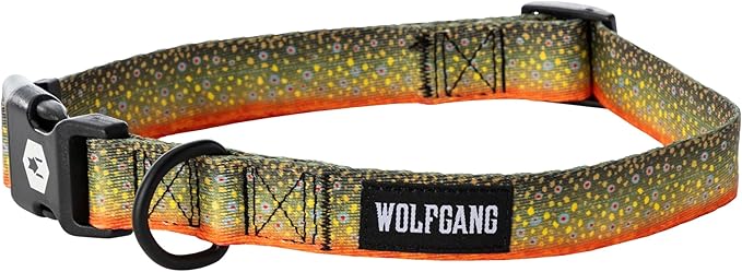 Wolfgang Heavy Duty, Adjustable Dog Collar with Quick Release Nylon Buckle for Walking & Training, BrookTrout Print, Medium