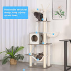 Hey-brother Wooden Cat Tree, 66.1“ Cat Furniture with Scratching Posts, Modern Cat Tower with hammocks, Toys, cat condo, Rustic Gray MPJ120SG