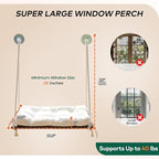 CHEERPALS Cat Window Perch for Indoor Cats, Wooden Cat Bed for Window with Washable Cushion, Hanging Kitty Hammock Suitable for Small-to-Large Cats
