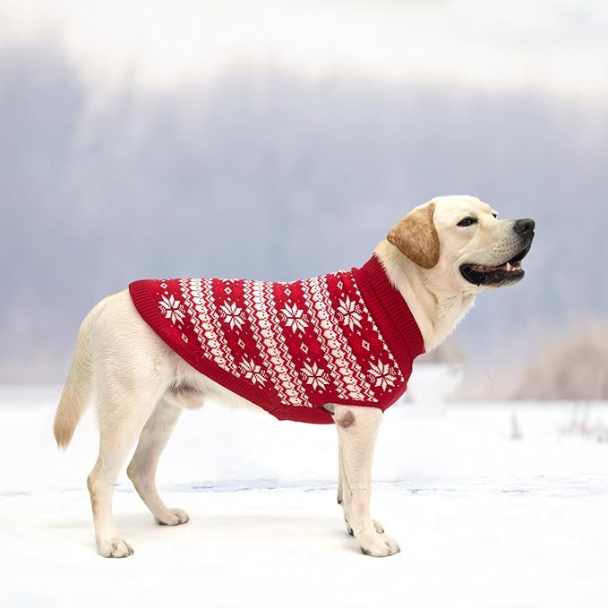 KOOLTAIL Cable Knit Dog Sweater Turtleneck, Cold Weather Pullover Classic Knitwear, Snowflake Pattern Thick Warm Winter Pet Clothes,Dog Christmas Sweater for Small Medium Large Dogs,Red XL