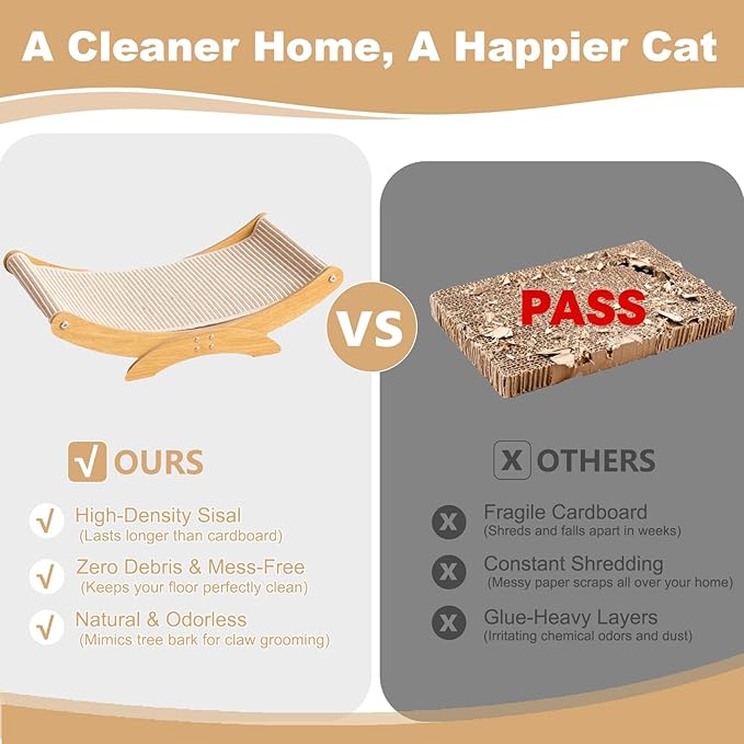 Large Cat Scratcher Bed, Wood Cat Couch & Sisal Scratching Board, Sturdy Cat Hammock & Scratch Pad Lounge for Indoor Cats, Multi-Cat Furniture for Deep Sleep