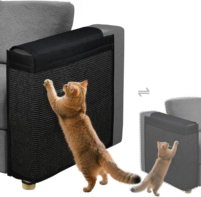 Reversible Cat Scratch Couch Protector Made of Natural Sisal for Ultimate Furniture Protection,Couch Protector from Cat Claws,Couch Corner Cat Scratcher, Universal Fit Both Sides(Black,1-Pack)