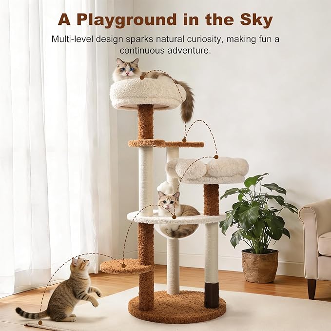 Modern Cat Tree Tower for Large Cats, 50-Inch Cat Scratching Post & Indoor Climbing Furniture with Plush Perches & Space Capsule - Sturdy Cat Tree for Maine Coon & Big Adult Cats