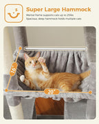 71" Tall Cat Tree for Large Cat 20 lbs with Super Large Hammock, Heavy Duty Cat Tower with 4 Sisal Scratching Posts & 2 Spacious Condos for Big Adult Cats Maine Coon-Grey
