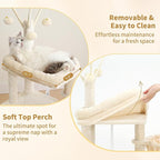 Heybly Cat Tree, 45.3-Inch Cat Tower for Indoor Cats with Large Perch, All-in-One Cat Furniture with Cozy Bed, Hidden Space Cat Condo, Comfy Hammock, Scratching Posts & 3 Pompoms, Beige HCT202SM