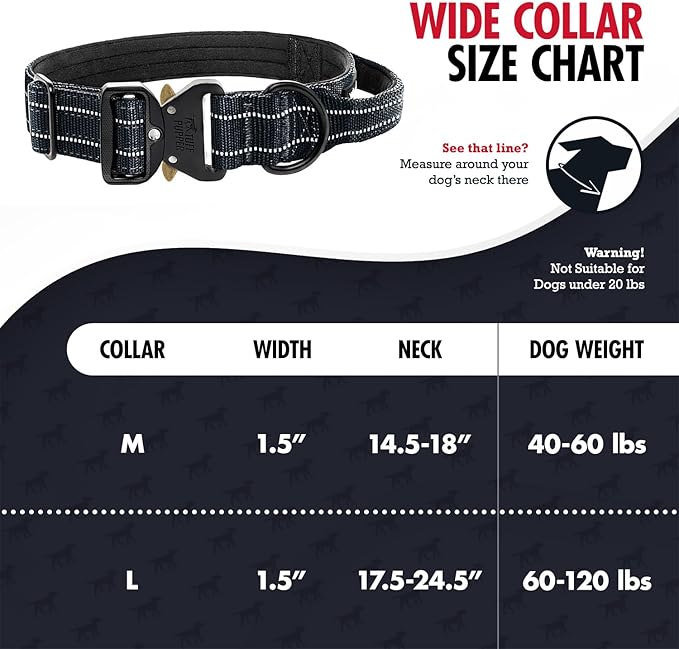 Tuff Pupper Tactical Dog Collar with Handle | Heavy Duty Adjustable Dog Collar | Military Nylon Collar for Large Dogs | Quick-Release Buckle | Soft Padded Comfort | Training Control (Black, Large)