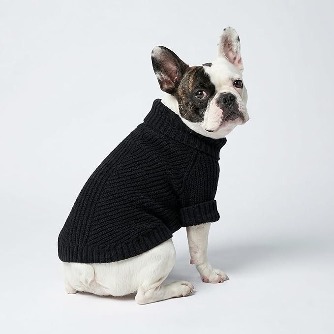 Fitwarm Dog Turtleneck Sweater, Thermal Knitted Pet Coat, Dog Winter Clothes for Small Dogs, French Bulldog Apparel, Black, Large