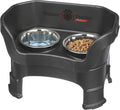 Neater Feeder Deluxe Mess-Proof Elevated Dog Bowls for Medium Dogs (19–40 lbs), 2 Height Adjustable (10” & 12.5”) No-Spill Raised Dog Bowl Stand, Stainless Steel Food Bowl Set, Made in USA, Black