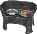 Neater Feeder Deluxe Mess-Proof Elevated Dog Bowls for Medium Dogs (19–40 lbs), 2 Height Adjustable (10” & 12.5”) No-Spill Raised Dog Bowl Stand, Stainless Steel Food Bowl Set, Made in USA, Black