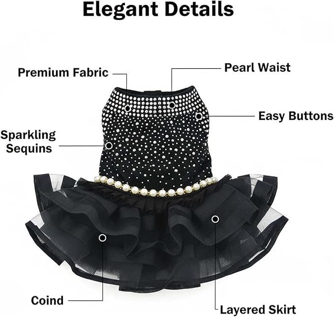 Dog Bling Black Birthday Party Dress,Pet Tutu Skirt Happy New Year Wedding Dress for Small Medium Dog,Summer Dog Shirt Clothes Outfits(Small, Black)