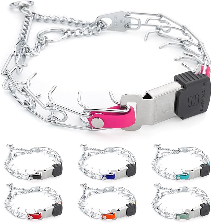 Herm Sprenger Chrome Plated Steel Dog Collar with Quick Release ClicLock Buckle and Biothane Insert Training Collar for Dogs Made in Germany (Passionfruit Pink, 16in x 2.25mm(neck size up to 13-14in))