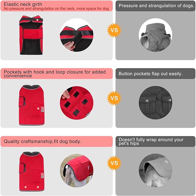 BEAUTYZOO Dog Winter Coat for Medium Dogs Waterproof, Warm Reflective Great Dane Oxford Canvas Jacket, Fleece Dog Cold Weather Coats Windproof for Female Male Dogs, Red M