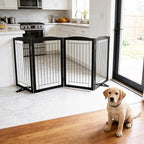 ZJSF Freestanding Dog Fence Indoor, Foldable Dog Gate for Doorways, Stairs or Hallways, Sturdy Wood Extra Wide Pet Gate with Support Feet for The House, Black, 32 "Height-4 Panels