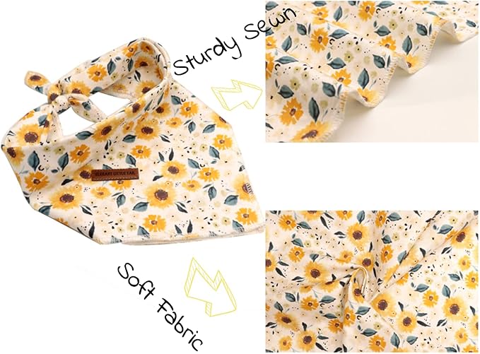 Elegant little tail Dog Bandanas - 1Pack Sunflower Print Washable Scarf Female Square Dog Bib Kerchief Scarf Adjustable Pet Bandana for Small Medium Dogs
