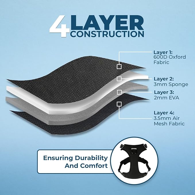 Voyager Dog Harness Dual Leash Attachment No-Pull Control Adjustable Soft but Strong Pet Harness for Medium and Large Dogs with 3M Reflective Technology, Leash Set Black Nylon, L (Chest: 25-30")
