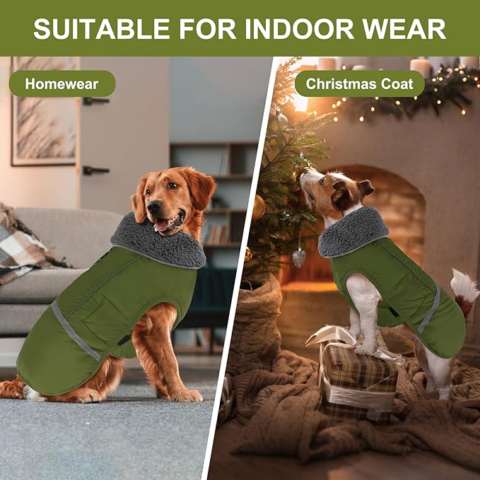 Doglay Dog Coat, Waterproof Dog Jacket Pet Winter Coat for Cold Weather with Thicken Furry Collar, Reflective Puppy Winter Jacket Warm Fleece Lining for Small Medium Large Pets