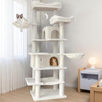 68" Beige Cute Cat Tree for Indoor Cats Large Adult, Tall Cat Tower with Scratching Post & Condo, Hammock, Aesthetic Cats Stand, Modern, Easy Assembly (Beige, 68" Tall)