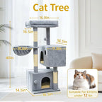 Cat Tree Tower House Condo Small Scratching Post, 40" Corner Kitty Climbing Stand with Hammock for Indoor, Medium Modern Carpet Bed Platform for Kittens, Simple Apartment Cat Furniture