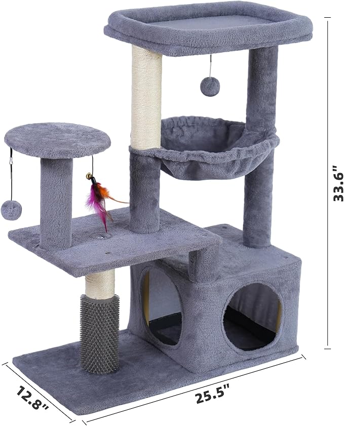 Multi-Level Cat Tree for Indoor Cats, Cat Tree Tower with Big Cat Hammock, Indoor Climbing Activity Tower with Scratching Posts, Grey