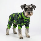 Fitwarm Dinosaur Dog Fleece Pajamas, Warm Clothes for Small Dogs Boy, Cozy Pet Onesie with Feet, Dark Green, Bright Green, Medium