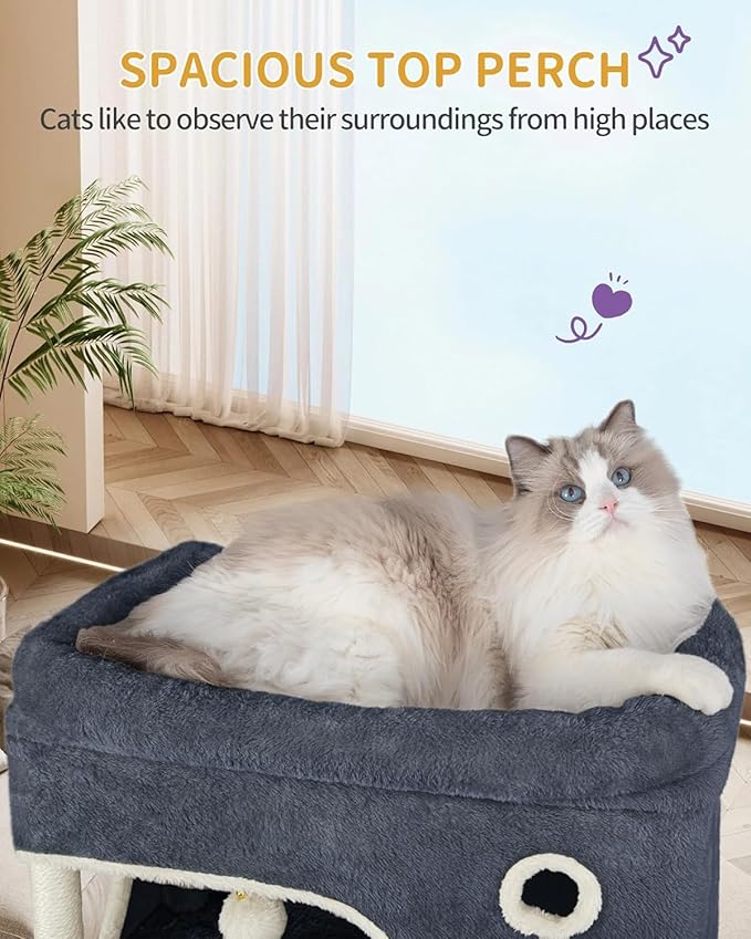 70.1 Inch Cat Tree for Indoor Cats, Multi-Layer Scratching Post with Large Platform, 2 Caves, 7 Sisal Posts, Pompoms, Cat Basket, Hammock, Suitable for Cats, Dark Grey MS17818SG