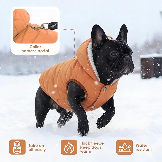 Dog Fleece Hoodie, Windproof Waterproof Dog Coat, Winter Warm DogsJacket, Cold Weather Pet Apparel Clothes Vest for Large Khaki, XXXL