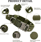 Tactical Dog Collar with Handle - Military Adjustable Dog Training Collar Soft Nylon and Heavy Duty Metal Buckle for Medium Large Dogs - with Patch (Green, Medium)