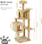 57.8" Large Cat Tree for Indoor Cat, Tall Cat Tower for Cat Adult, Durable Stable Multi-Level Cat Furniture, with Cat Condos, Cat Beds, Sisal Cat Scratching Posts, Hanging Pompoms (Beige)