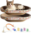 2PCS Cat Cardboard Scratcher with Toys, Oval 16.7" x 12.8" Kitty Scratching Board for Indoor Kitten Play Scratch Bed Sofa Furniture Protector