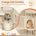 PETSITE Multi-Level Cat Tree, 65 Inches Tall with Sisal Scratching Posts, Condos, Rotatable Cat Basket, Dangling Balls, and Sisal Ladder, Ideal for Indoor Cats to Play and Rest (Beige)