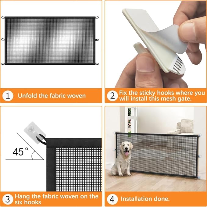 Dog Gate Indoor Pet Gates for Stairs: Dogs Screen Mesh Gate for The House Magic Gate for Kitchen Doorways Hallway Stairways Safety Porch Yard 30 inch Tall, 65 inch Wide