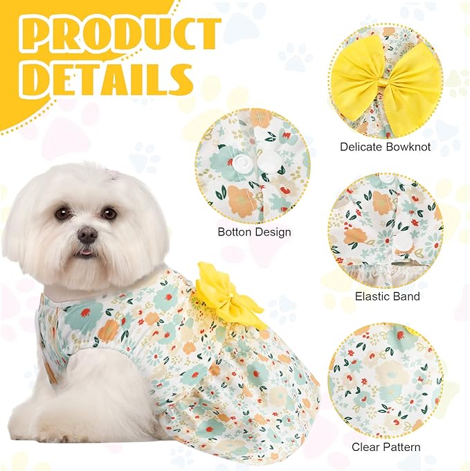 Sanwuta 8 Pieces Dog Bowknot Dresses Puppy Clothes Outfits Princess Dresses Soft Lightweight Summer Fruit Floral Pattern Pet Skirts for Girl Puppy(Cute,XX-Large)