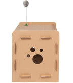 Furhaven Cardboard Cat House w/ Catnip for Indoor Cats, Ft. Scratching Pads & Toys - Modern Condo Corrugated Cat Scratcher Hideout - Cardboard Brown, One Size
