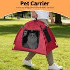 Portable Pet Tent with Full-Enclosure Zippered Mesh Door, Indoor & Outdoor Cat House for Safety & Ventilation, Cozy Nest for Cats, Puppies & Small Animals (Red)