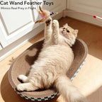 Cat Scratcher Bed with Toys, 2 Pack Oval Cat Scratcher Cardboard, Indoor Cat Scratch Bowl, Large Pad Cat Scratching Board with Catnip Fish Toy & Feather Wand for Furniture Protector