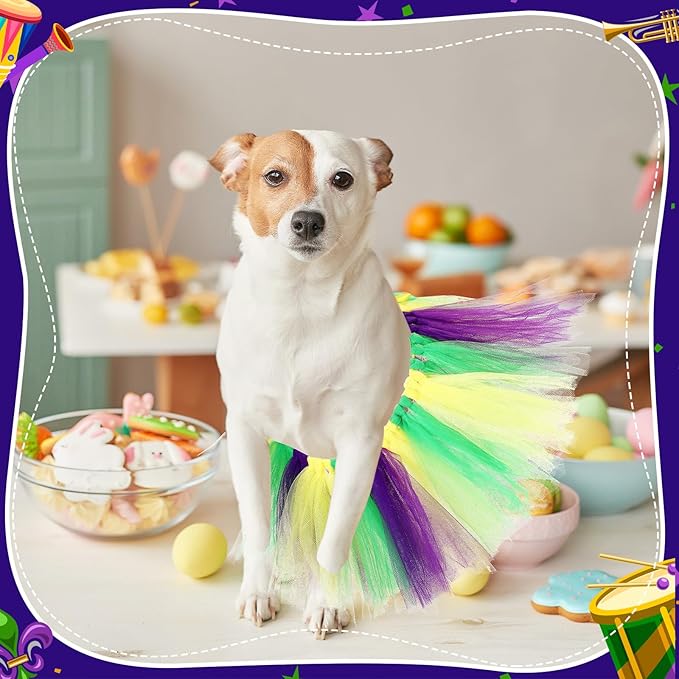 Dog Tutu Tulle Tutu for Dogs Small Large Medium Puppy Dress Ballerina Costume Skirt for Holiday Puppy Cats Bunny Pet Outfit Birthday Wedding Party Photo Prop Supplies(Mardi Gras Color)