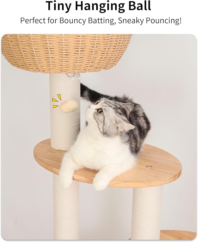 Modern Cat Tree for Large Cat, Wood Cat Tower Heavy Duty with Scratch Post for Indoor Big Cats (133cm (Natural Wood))