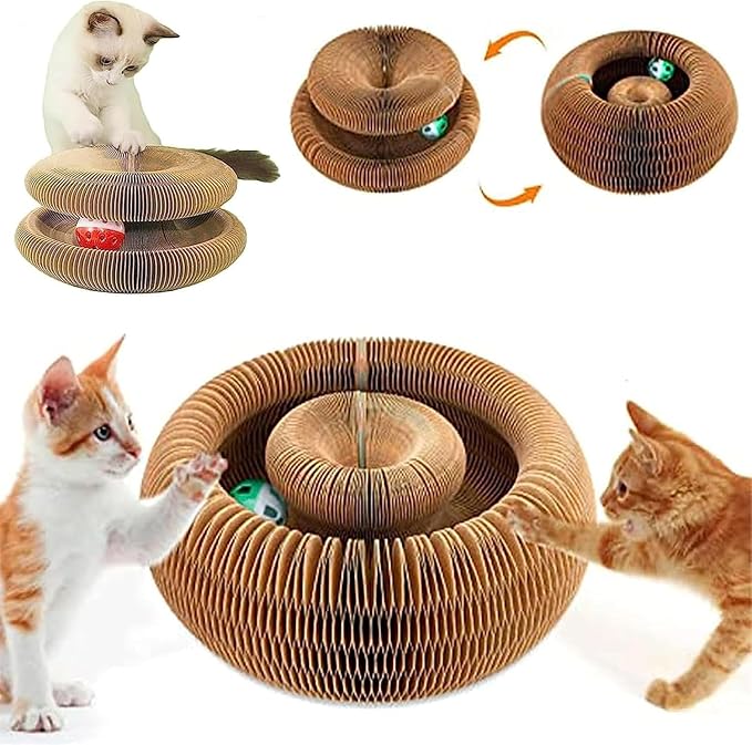 Kitlty Kurliz Cat Toy,Magic Organ Cat Toy,Magic Organ Cat Scratcher Board,Foldable Recyclable Cat Accordion Toy for Indoor Cat Playing,Interactive Scratch Pad with Toy Ball(2pc)