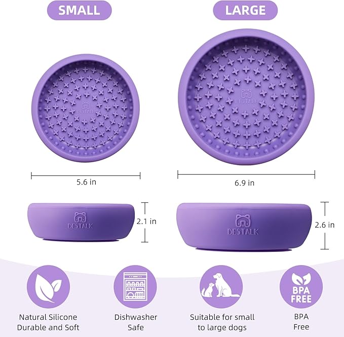 Dog Lick Bowl, Bestalk Anxiety Relief Lick Mat for Dogs, Non-Slip Freeze Licking Bowl Enrichment Puzzle Feeder for Distraction, BPA Free Silicone, Dishwasher Safe(Purple,L)