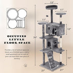 Heavy Duty Cat Tree Tower, 70" Tall Cat Tower for Indoor Cats with Cat Scratching Post with Bed, Cat Condo, Hanging Ball, Multi-Level Cat Climbing Tower Cat Trees Furniture Activity Center, Ashy