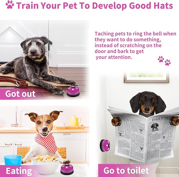 3 Pack Dog Doorbells, Pet Training Bells for Outside Potty Training and Communication, Bell for Dog Cat Puppy Interactive Toys (Purple, 3 Pack)