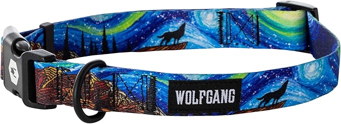 Wolfgang Heavy Duty, Adjustable Dog Collar with Quick Release Nylon Buckle for Walking & Training, StarryWolf Print, Small