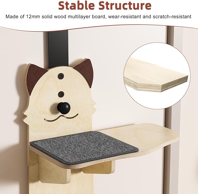Door Hanging Cat Shelf, 4-Tiers Vertical Cat Tree Over The Door, Over the Door Cat Climber with Kitten Scratching Post, Pads, Tease Ball,Doors Cats Ladder for Indoor Kittens Jumping & Playing 170cm
