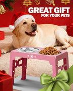 Elevated Dog Bowls for Medium Size Dogs with Mat, Non-Slip Dog Feeder with 1*Stainless Steel Dishes & 1*Slow Feeder Bowl, 5 Heights Adjustable Raised Bowls for 3.15″-8.66″-9.84″-11.02″-12.2″
