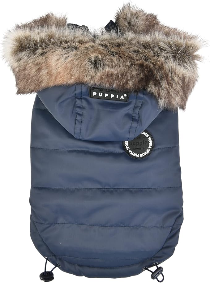 Puppia Hollis Winter Reversible Hooded Winter Dog Coat Warm Comfortable Fashionable for Small and Medium Dogs, Navy, XX-Large