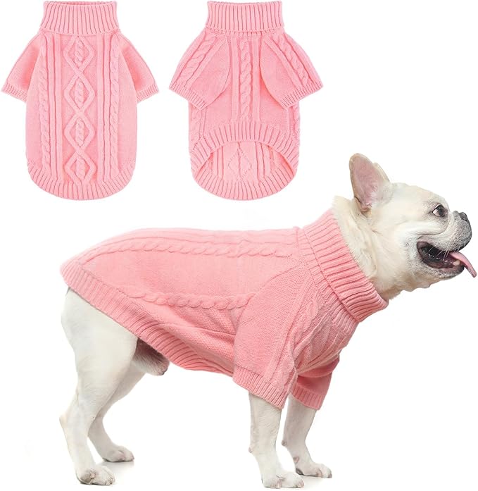 BEAUTYZOO Small Dog Sweater Female Male, Fleece Dog Winter Sweater for Medium Girl Boy Dogs, Pink Warm Cute Puppy Pullover Sweater, Thick Turtleneck Pet Cold Weather Clothes Cable Knitwear, Pink SM