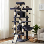 Hey-brother Cat Tree, 71 inches XL Large Cat Tower for Indoor Cats, Multi-Level Cat House with 3 Padded Perches, Big Scratcher, Cozy Basket, 2 Cat Condos and Scratching Posts, Smoky Gray MPJ034G