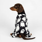 Fitwarm Halloween Ghost Dog Pajamas, Funny Halloween Costumes for Dogs, Fleece Dog Onesie with Feet, Doggy Clothes for Small Dogs Boy Girl, Pet Apparel, Black, White, Medium