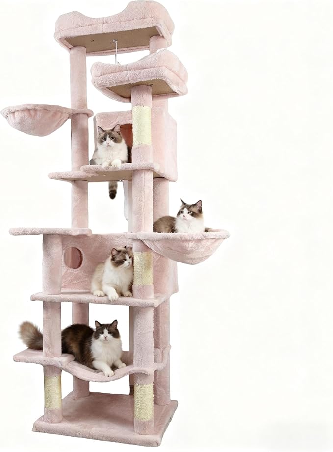 Pink 68 Inches Multi-Level Large Cat Tree, Cat Tree Tower for Indoor Cats Large Adult with Condo/Cozy Plush ‌Pussycat Perches/Sisal Scratching Posts for Cats to Play and Sleep