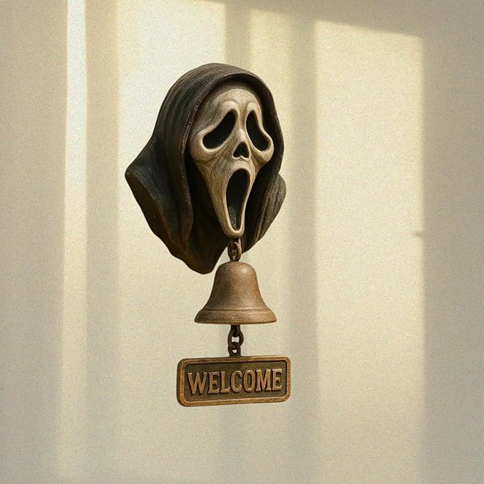 Christmas German Shepherd Welcome Bell – Retro Dog & Witch-Themed Doorbell – Decorative Cast Iron Hanging Bell with Brass Chime – Rustic Farmhouse Wall Décor (Witch)